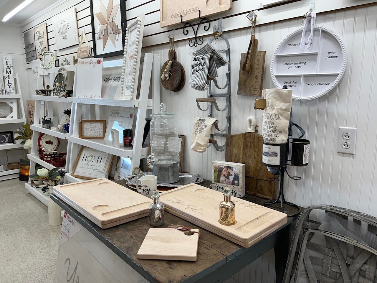 Curated shelf display at Back Porch Gifts